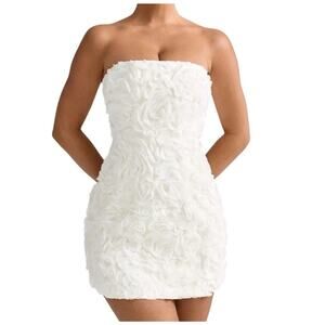 Oh Polly Azaelea White Floral Applique Bandeau Mini Strapless Dress Size 4